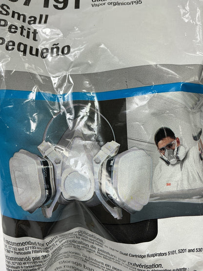 3M 07191 Dual Cartridge Respirator Assembly, Organic Vapor/P95, Small, 04/2026
