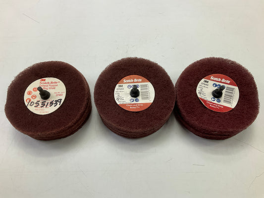 (3) 3M Scotch-Brite 07443 Roloc General Purpose Scuffing Wheel 4'' X1-1/8''