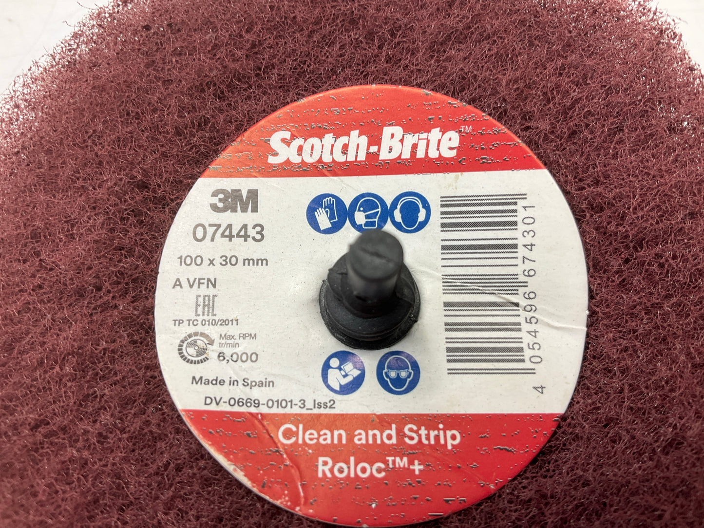 (3) 3M Scotch-Brite 07443 Roloc General Purpose Scuffing Wheel 4'' X1-1/8''