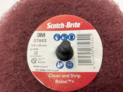 (3) 3M Scotch-Brite 07443 Roloc General Purpose Scuffing Wheel 4'' X1-1/8''