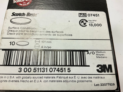 3M Scotch-Brite 4'' Surface Conditioning Disc Hook & Loop Medium Grit, 10 Discs