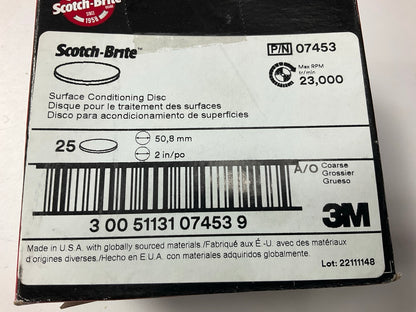 25 Discs 3M 07453 Coarse Brown 2'' Hookit Scotch Brite Surface Conditioning Disc