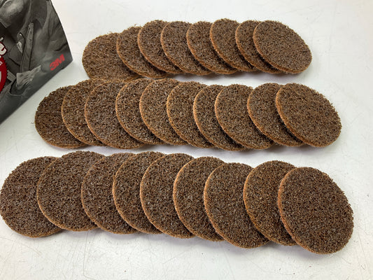 27 Total 3M 07453 Coarse Brown 2'' Hookit Scotch Brite Surface Conditioning Disc