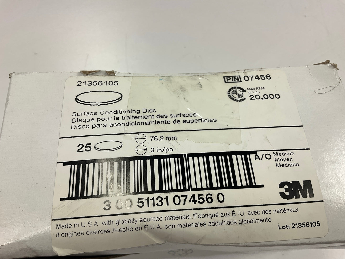 3M 07456 Scotch-Brite 3 Inch Medium Conditioning Disc Hook & Loop, 25 Discs