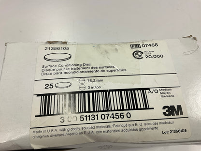 3M 07456 Scotch-Brite 3 Inch Medium Conditioning Disc Hook & Loop, 25 Discs