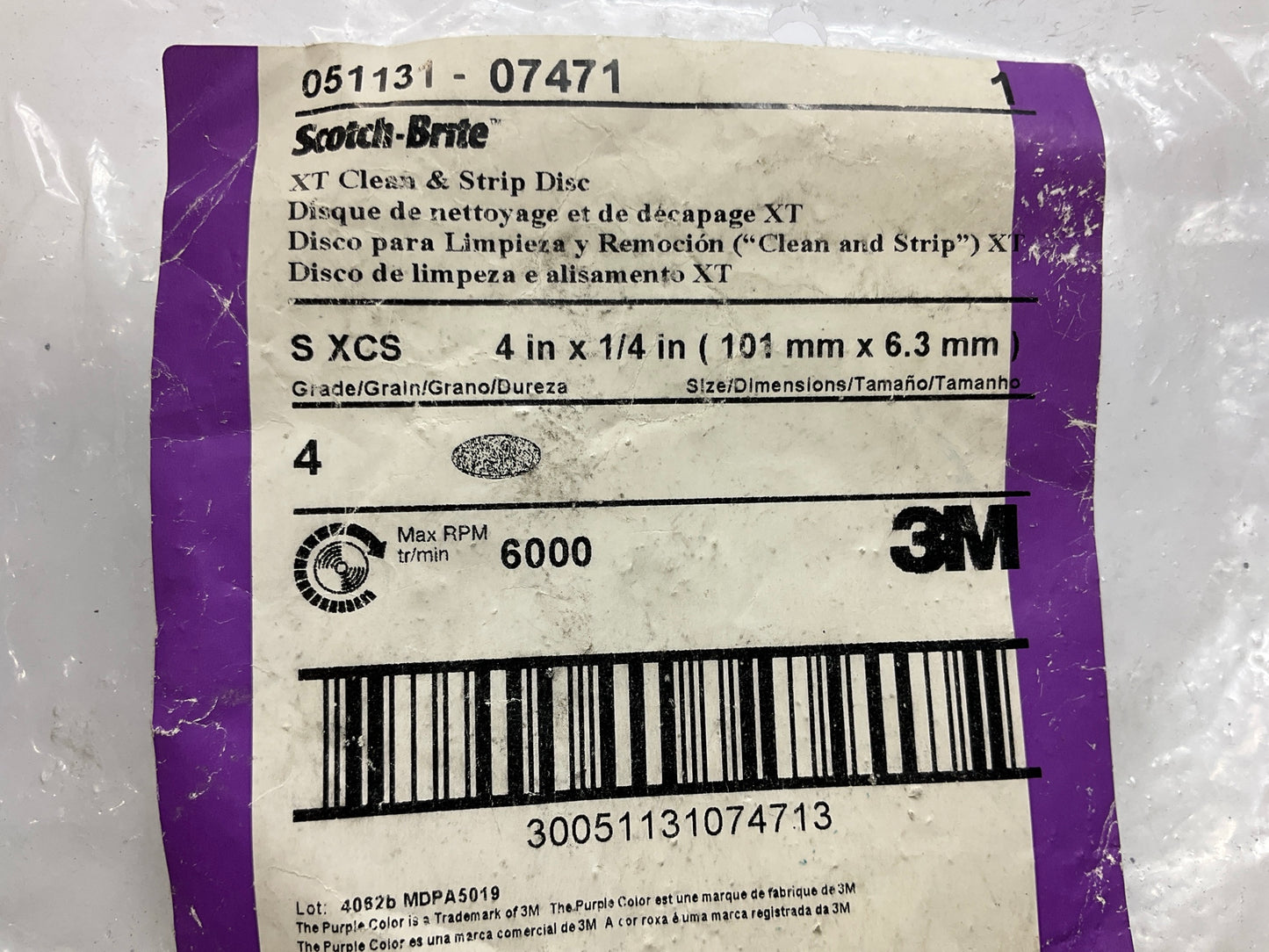3M 07471 Scotch-Brite Clean & Strip XT Disc, 4 In X 1/4 In, 8 Discs Total