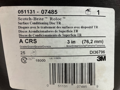 24 Pack - 3M 07485 3'' Scotch-Brite Roloc Surface Conditioning Discs Coarse