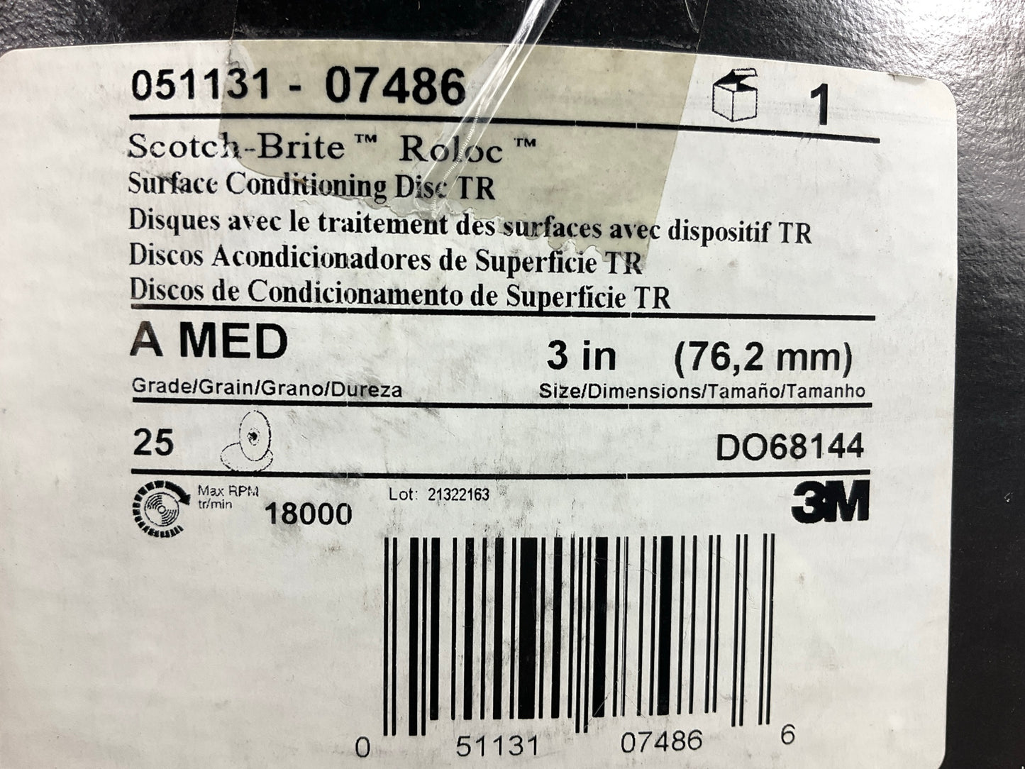 22 Discs - 3M 07486 Scotch-Brite Roloc Surface Prep Disc, Medium Grit, 3''