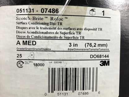 22 Discs - 3M 07486 Scotch-Brite Roloc Surface Prep Disc, Medium Grit, 3''