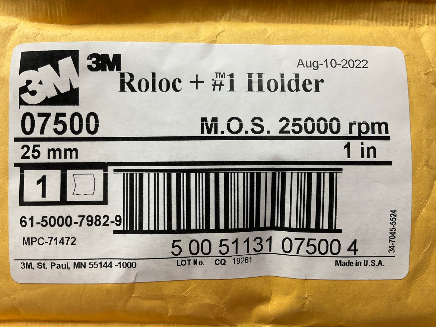 3M 07500 Roloc Disc Pad Holder, 25,000 Max RPM