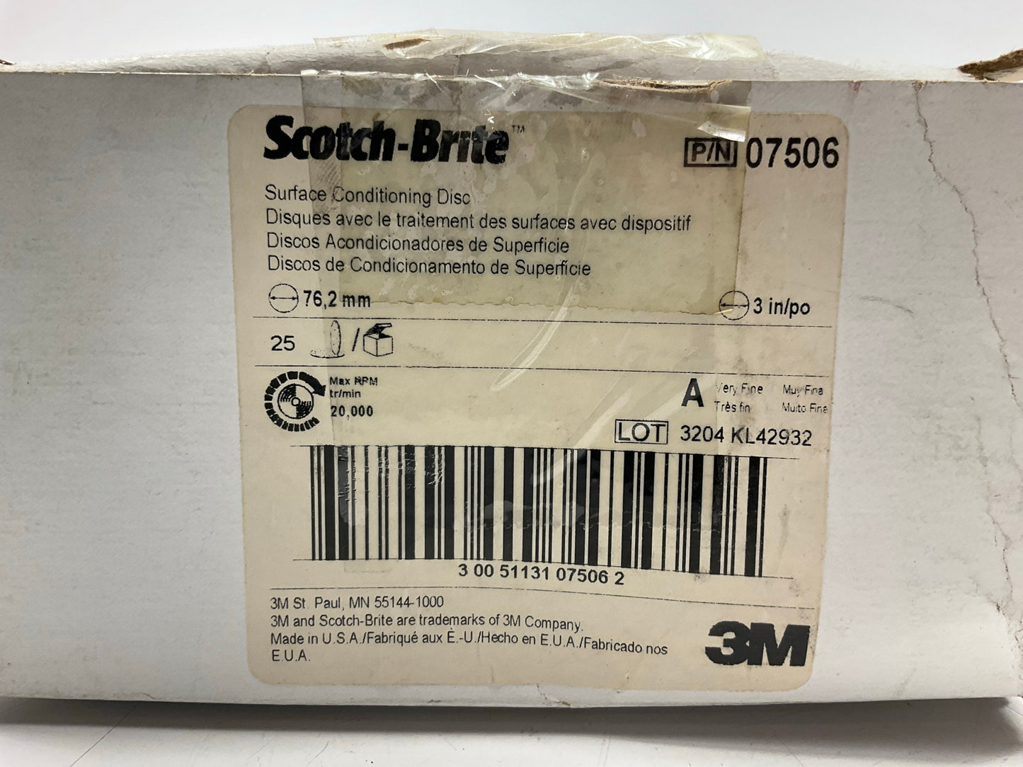 3M 07506 3'' Scotch Brite Surface Conditioning Discs, Very Fine, Box Of 25 Discs