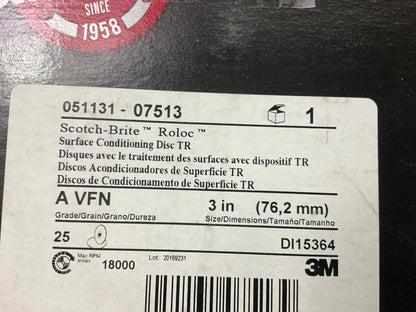 3M 07513 3'' Scotch Brite Roloc Surface Conditioning Discs, 25 / Pack