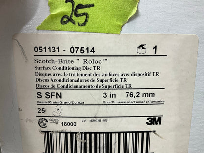 3M 07514 Scotch Brite Roloc Surface Conditioning Disc, 3'' Super Fine, 25 Discs