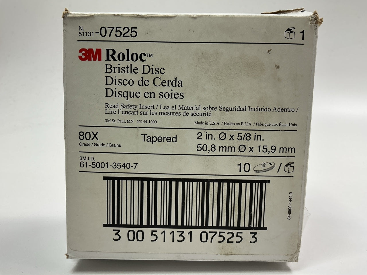 3M 07525 Yellow 2'' Inch Scotch-Brite Roloc Bristle Disc - 80 Grit, 10 / Pack