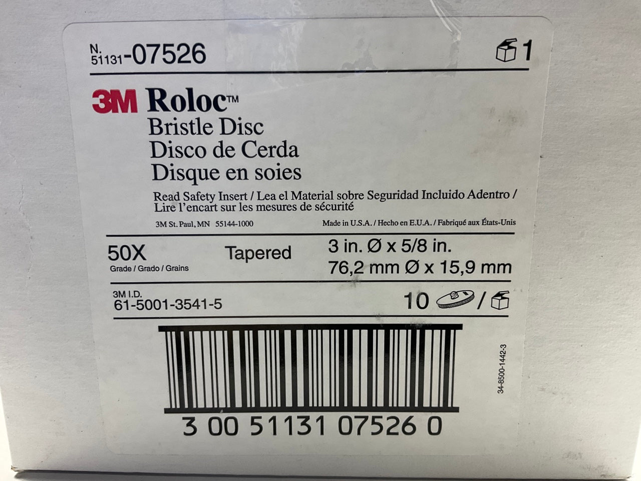 3M 07526 3'' 50 Grit Scotch-Brite Roloc Bristle Disc - Pack Of 10