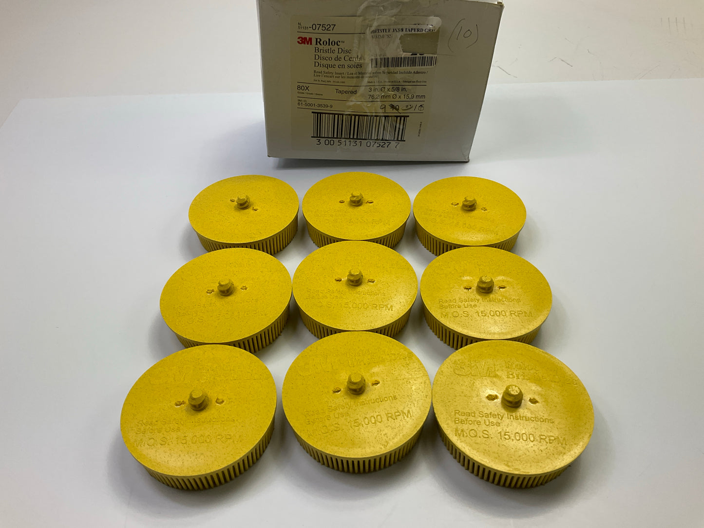 3M 07527 Yellow 3'' Inch Scotch-Brite Roloc Bristle Disc - 80 Grit - 9 / Pack