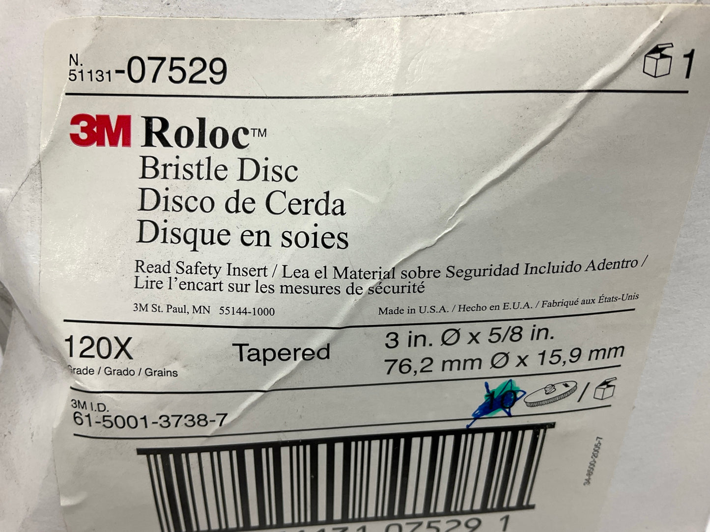 3M 07529 3'' Scotch-Brite Roloc Bristle Discs, 120 Grit, Fine, 5 / PACK