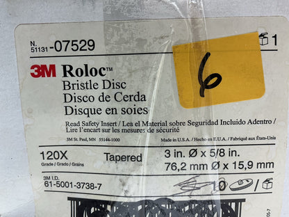 3M 07529 3'' Scotch-Brite Roloc Bristle Discs, 120 Grit, Fine, 6 / PACK