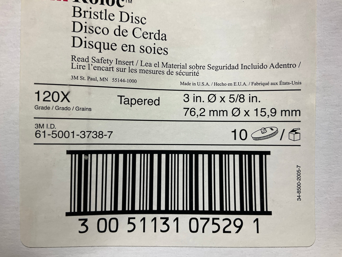 3M 07529 3'' Scotch-Brite Roloc Bristle Discs, 120 Grit, Fine, 9 / PACK