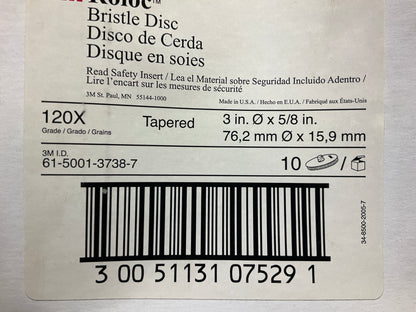 3M 07529 3'' Scotch-Brite Roloc Bristle Discs, 120 Grit, Fine, 9 / PACK