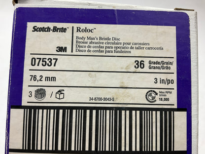 3M 07537 Scotch-Brite Roloc Body Man's Bristle Discs 3in, 36 Grade - 6 Pack