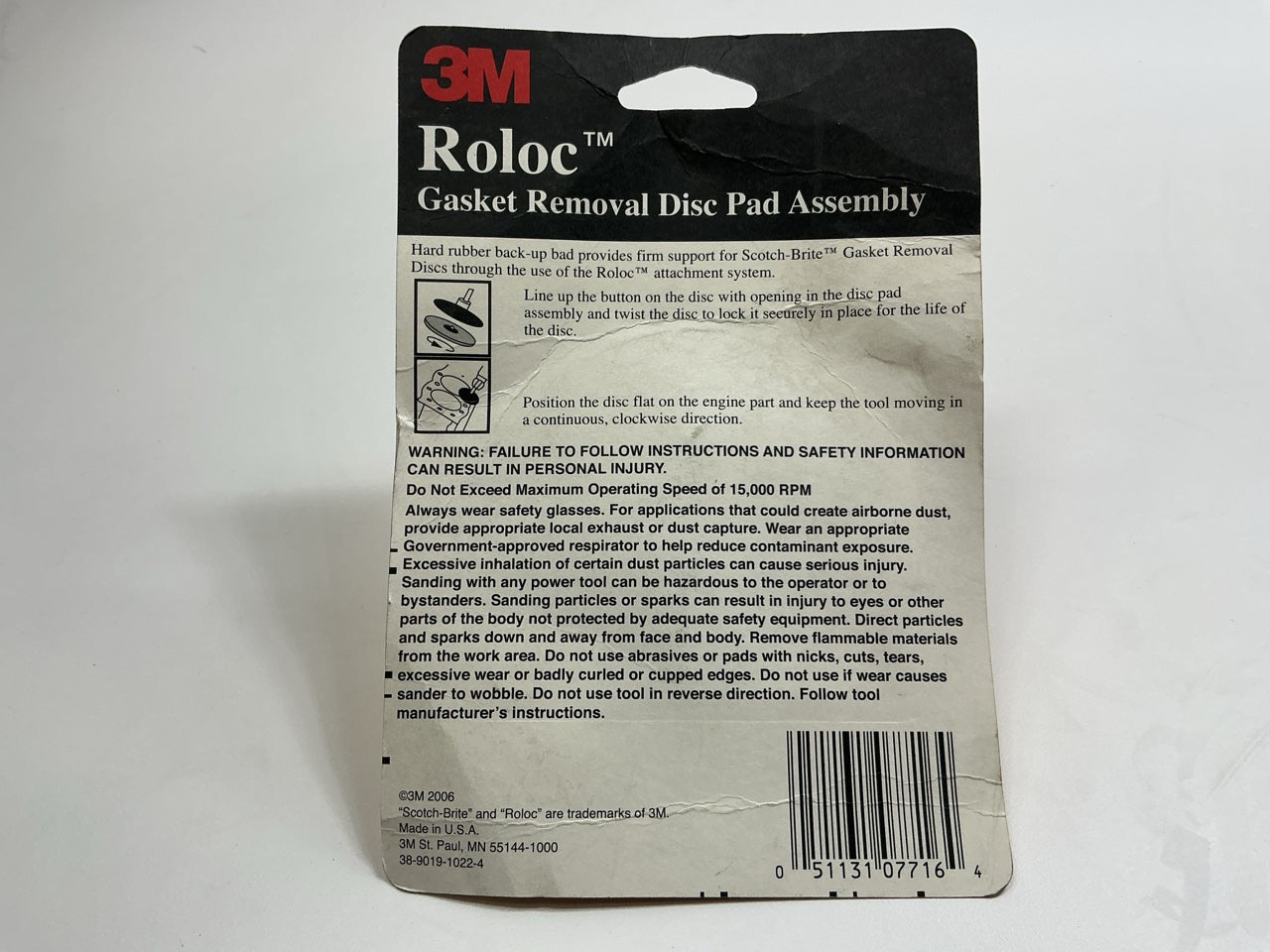 3M 07716 Roloc Gasket Removal 3'' Disc Pad Holder