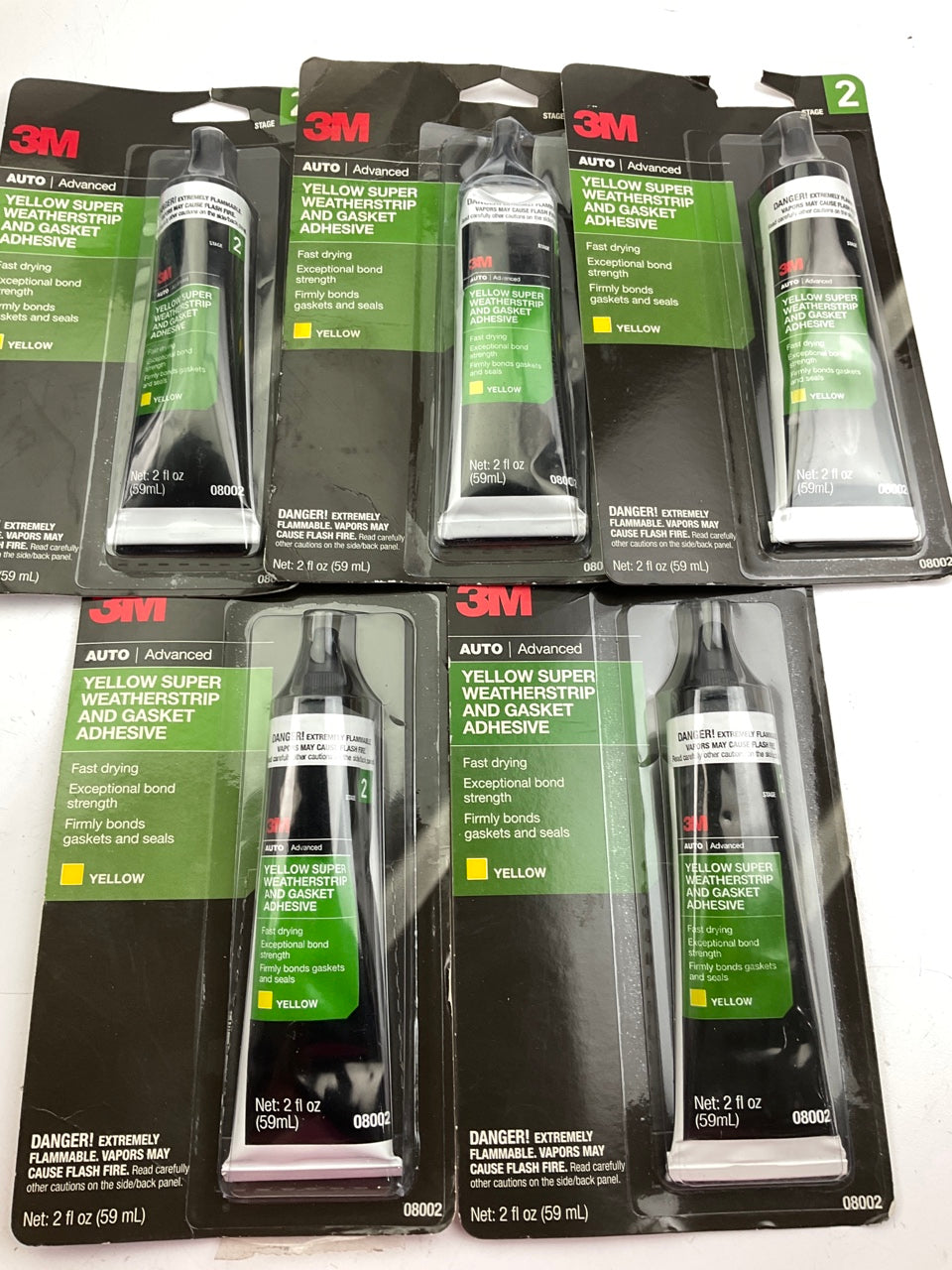 (5) 3m 08002 Super Yellow Weatherstrip & Gasket Adhesive - 2 Oz. Tubes