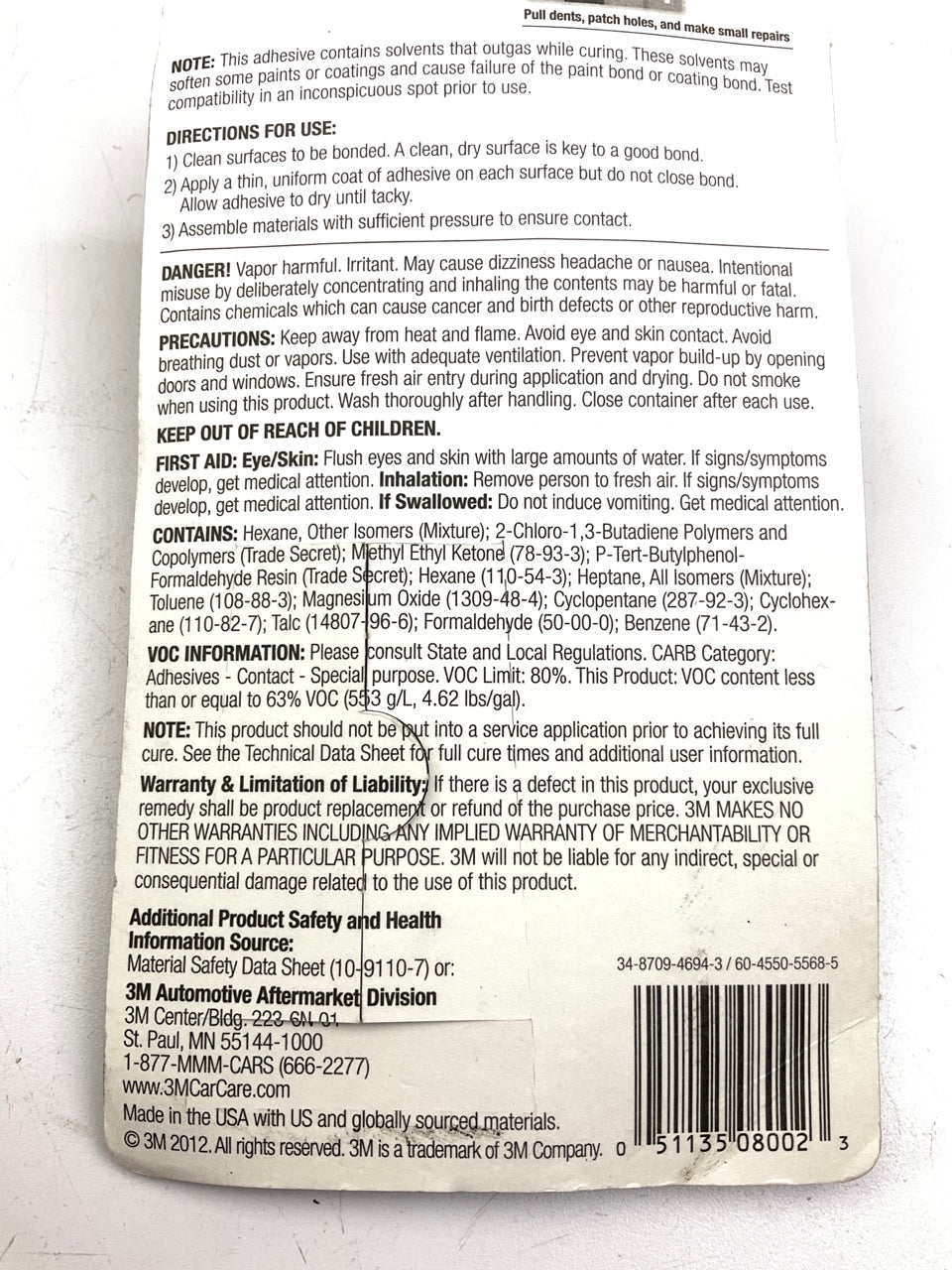 (5) 3m 08002 Super Yellow Weatherstrip & Gasket Adhesive - 2 Oz. Tubes