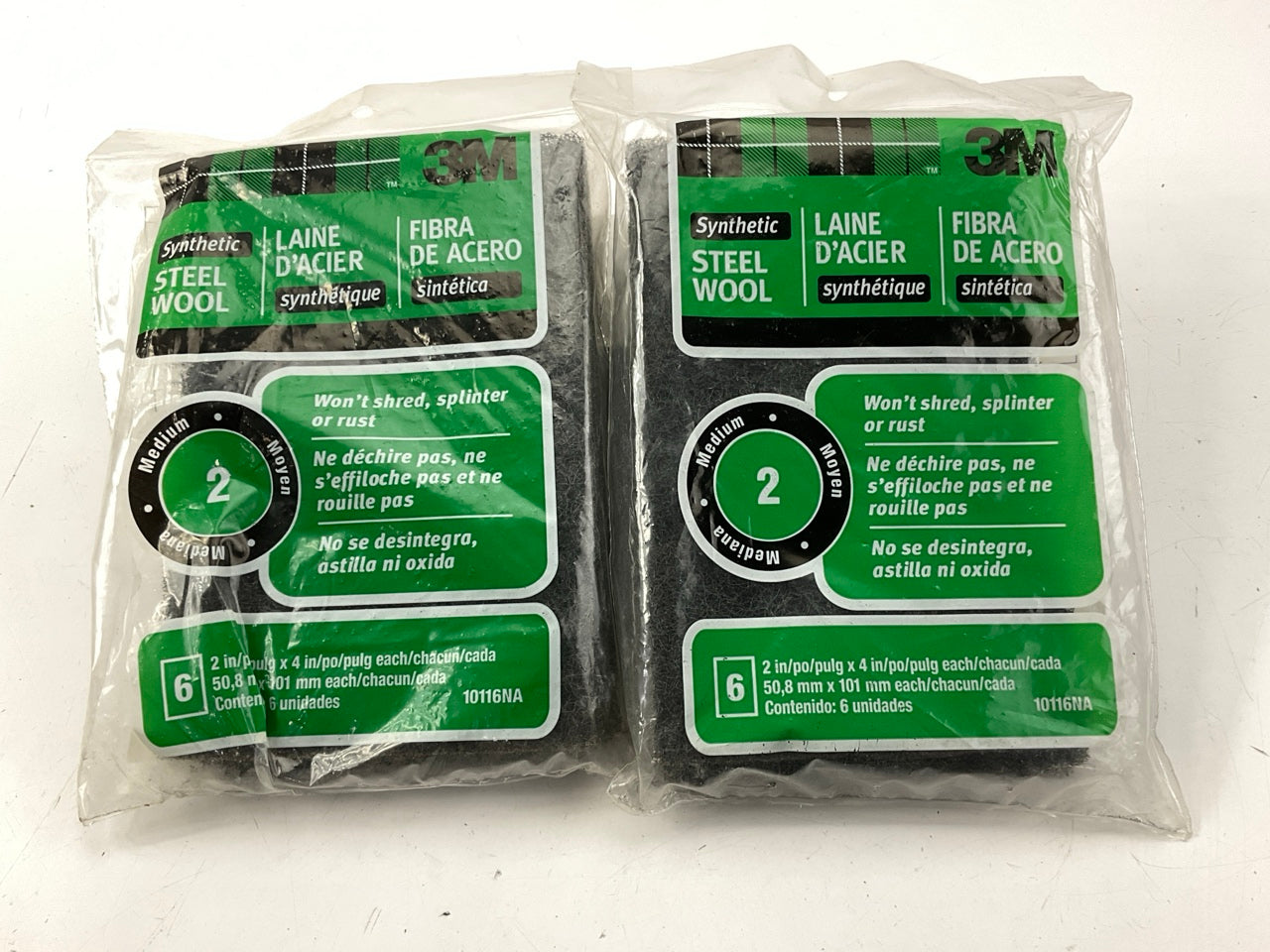 (2) Pack Of 6 - 3M 10116NA #2 Medium Synthetic Steel Wool Pads 2''X4''