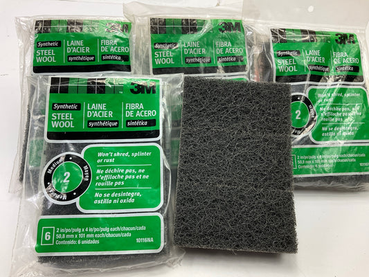 5 PACKS - 3M 10116NA #2 Medium Synthetic Steel Wool Pads 2''X4'', 6 PCS / Pack