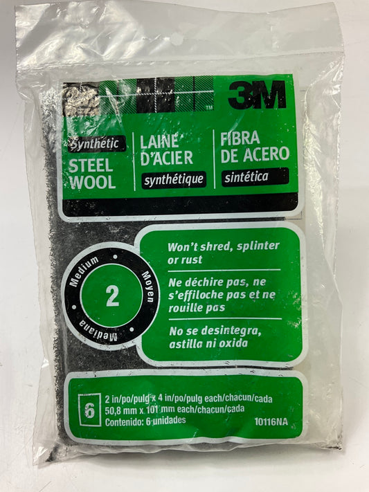 Pack Of 6 -3m 10116NA #2 Medium Synthetic Steel Wool Pads 2''X4''