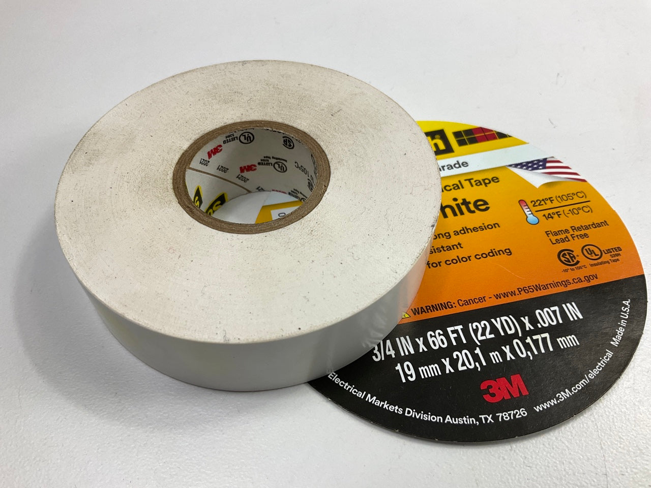 3M 10828 Scotch 35 Vinyl Electrical Color Coding Tape 3/4'' X 66 Feet White