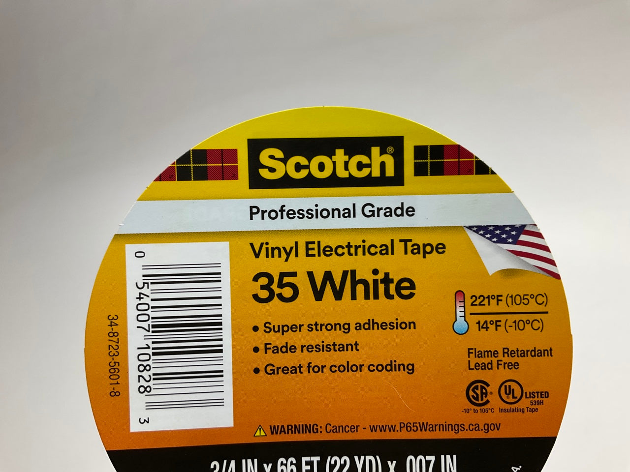 3M 10828 Scotch 35 Vinyl Electrical Color Coding Tape 3/4'' X 66 Feet White