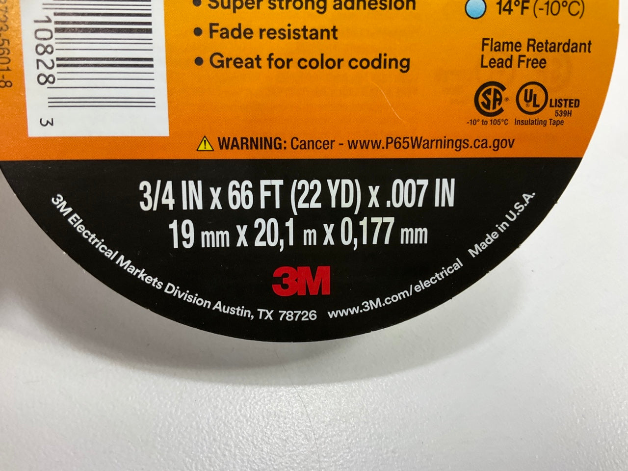 3M 10828 Scotch 35 Vinyl Electrical Color Coding Tape 3/4'' X 66 Feet White