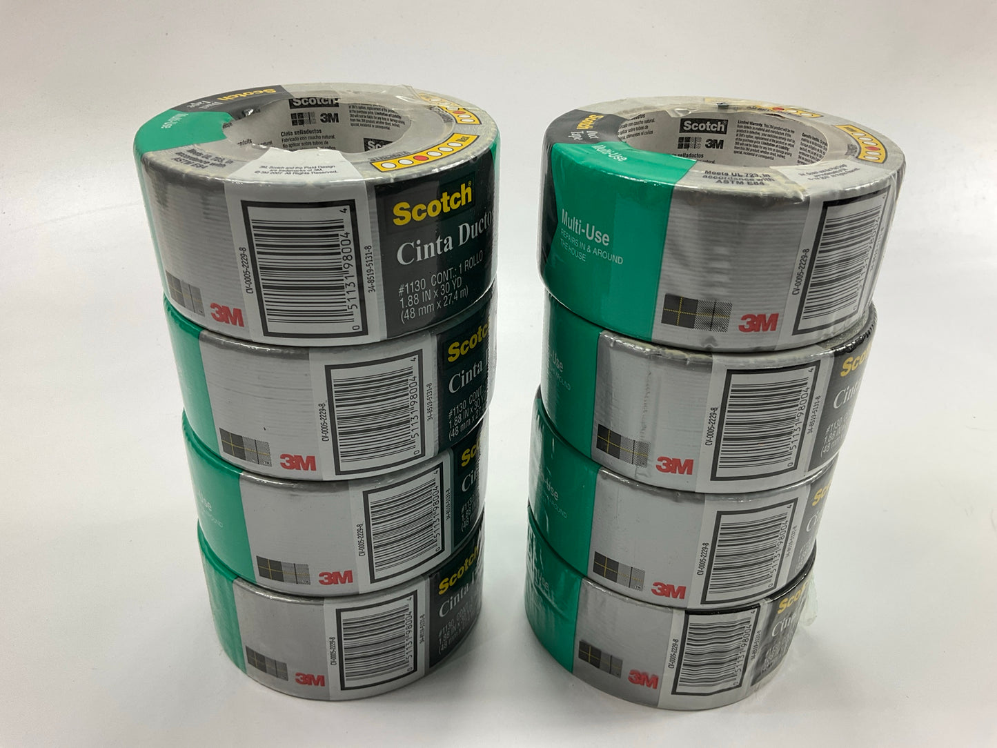 (8) Rolls - 3M 1130  Duct Tape, Gray Multi-Use 1.88'' X 30 Yards