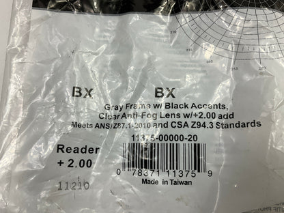 3M 11375 BX Reader Protective Eyewear, Clear Lens, Silver Frame, +2.0 Diopter