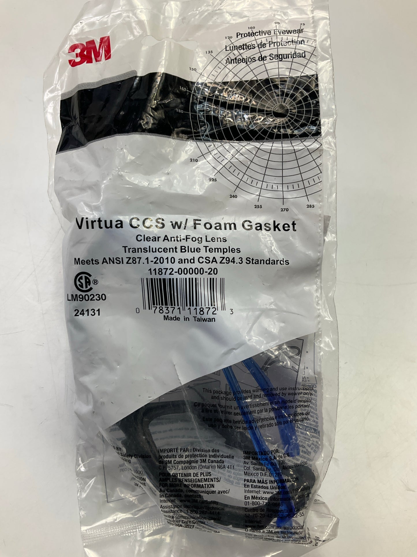 3M Virtua CCS Safety Glasses 11872-00000-20, Foam Gasket, Clear Anti Fog Lens