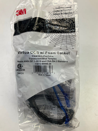 3M Virtua CCS Safety Glasses 11872-00000-20, Foam Gasket, Clear Anti Fog Lens