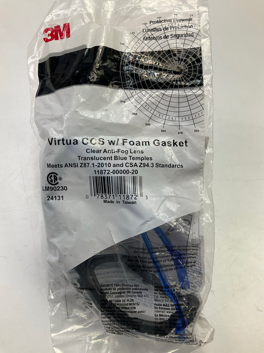 3M Virtua CCS Safety Glasses 11872-00000-20, Foam Gasket, Clear Anti Fog Lens