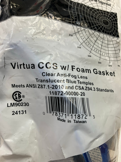 3M Virtua CCS Safety Glasses 11872-00000-20, Foam Gasket, Clear Anti Fog Lens