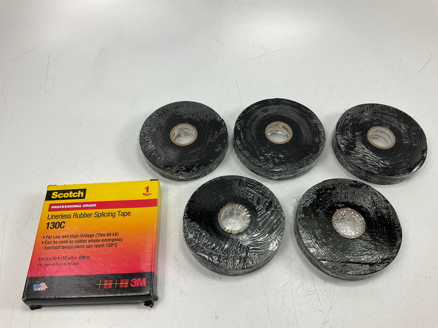 (5) Rolls - 3M Scotch 130C Linerless Rubber Splicing Tape 3/4''x30'