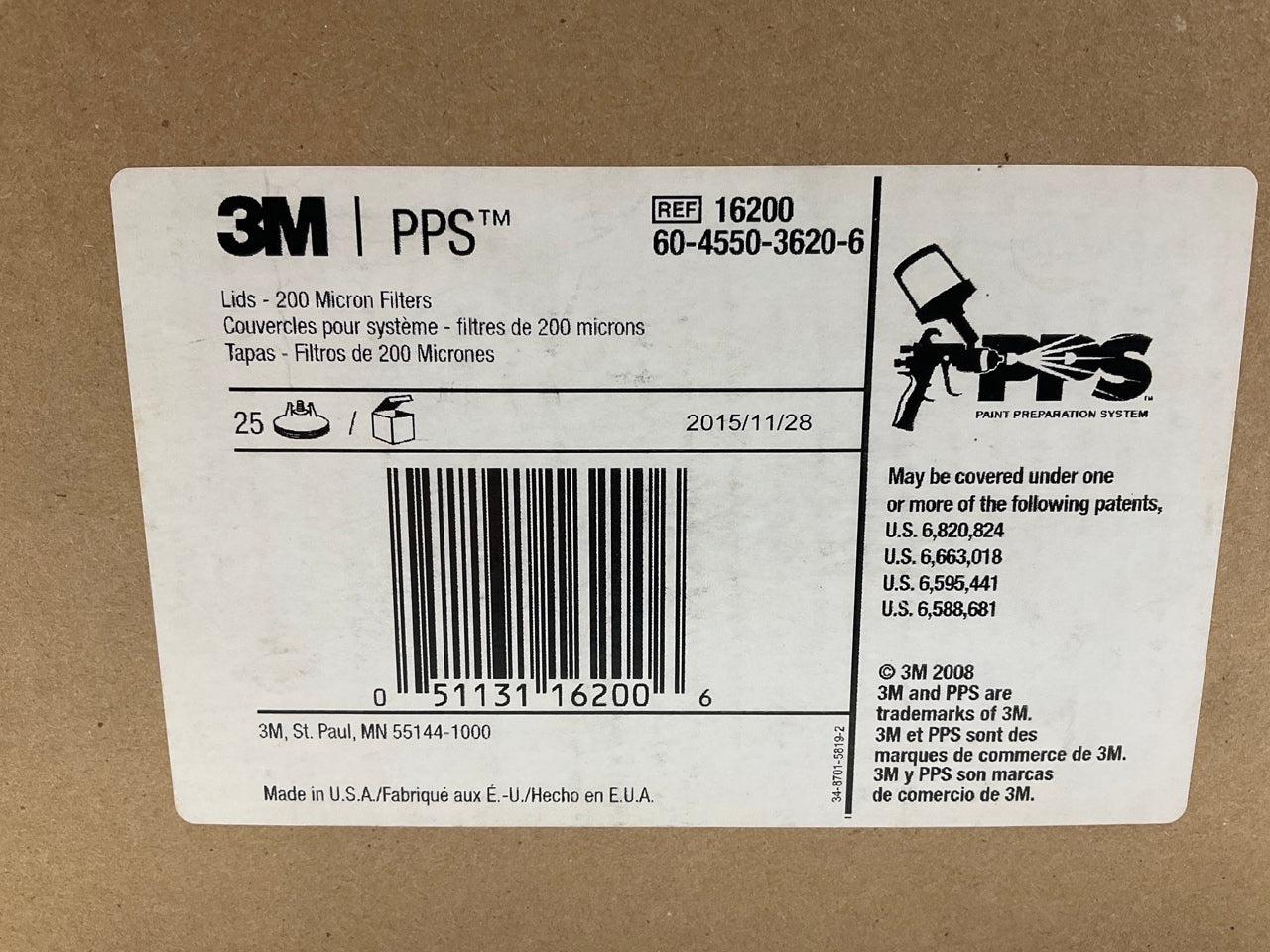 3M 16200 PPS Disposable Lids Standard And Large 200 Micron Filter (25 Lids)
