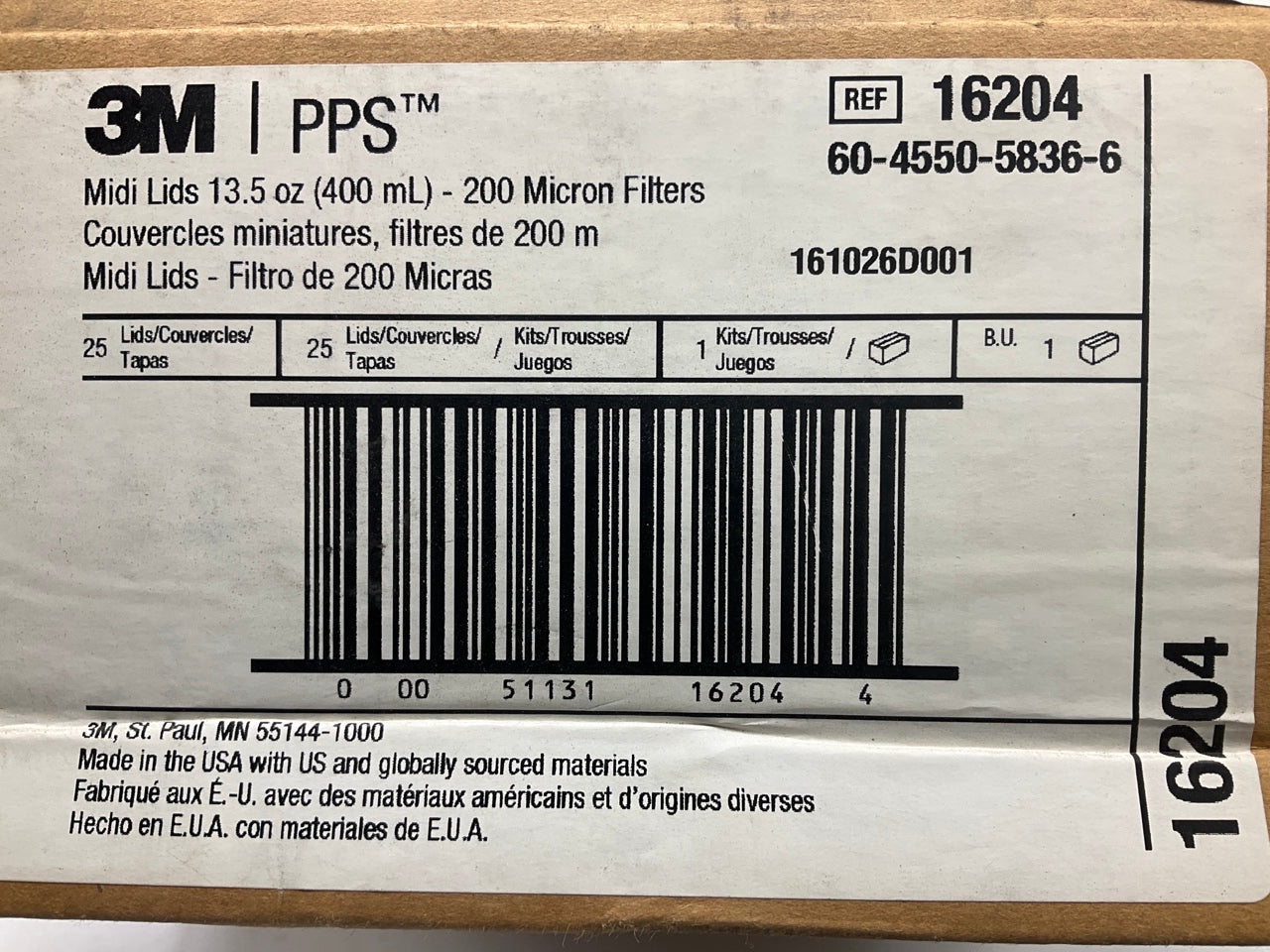 3M 16204 PPS Midi Lids 13.5 Oz 400mL  200 Micron Filters Full Diameter, 25 Lids