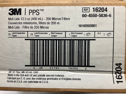 3M 16204 PPS Midi Lids 13.5 Oz 400mL  200 Micron Filters Full Diameter, 25 Lids