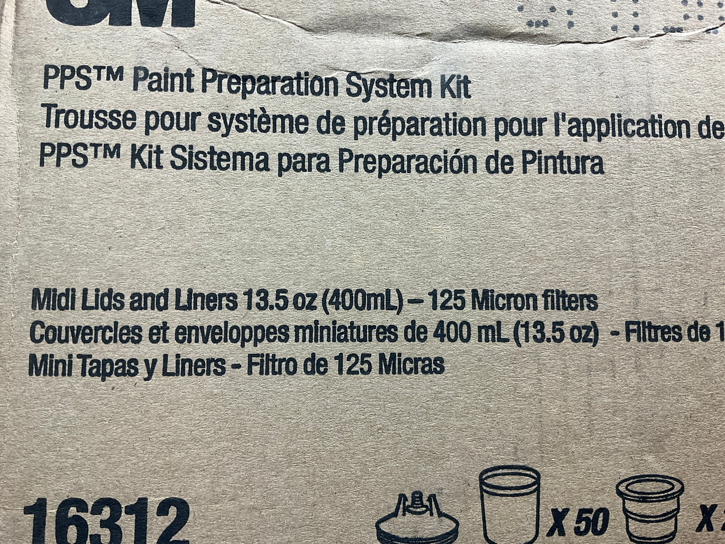 3M 16312 PPS MIDI 13.5oz 125 Micron Refill Kit 50 Lids&Liners+Ratio Cup+20 Plugs