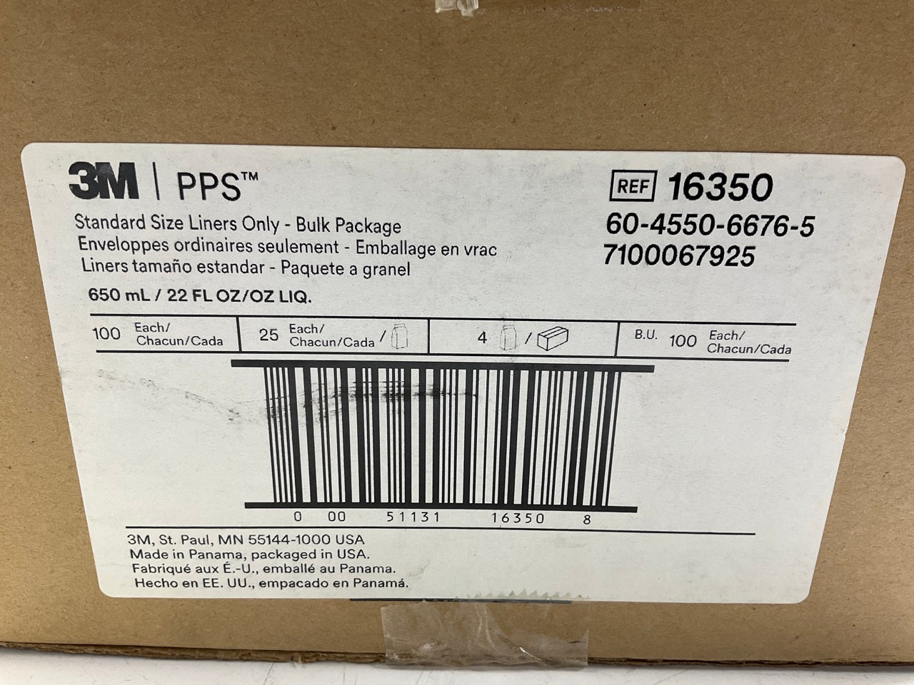 3M 16350 PPS Plastic Liners, Standard (22 Fl Oz, 650 Ml), Pack Of (100)