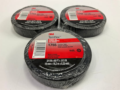 3M 1755-3 Temflex Friction Tape Black 3/4'' X 60 FT ( 3 Pieces )