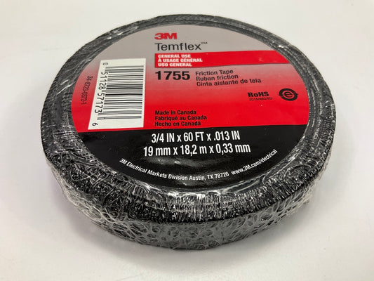 3M Temflex 1755 Friction Tape Black 3/4'' X 60 Feet, 1 Roll