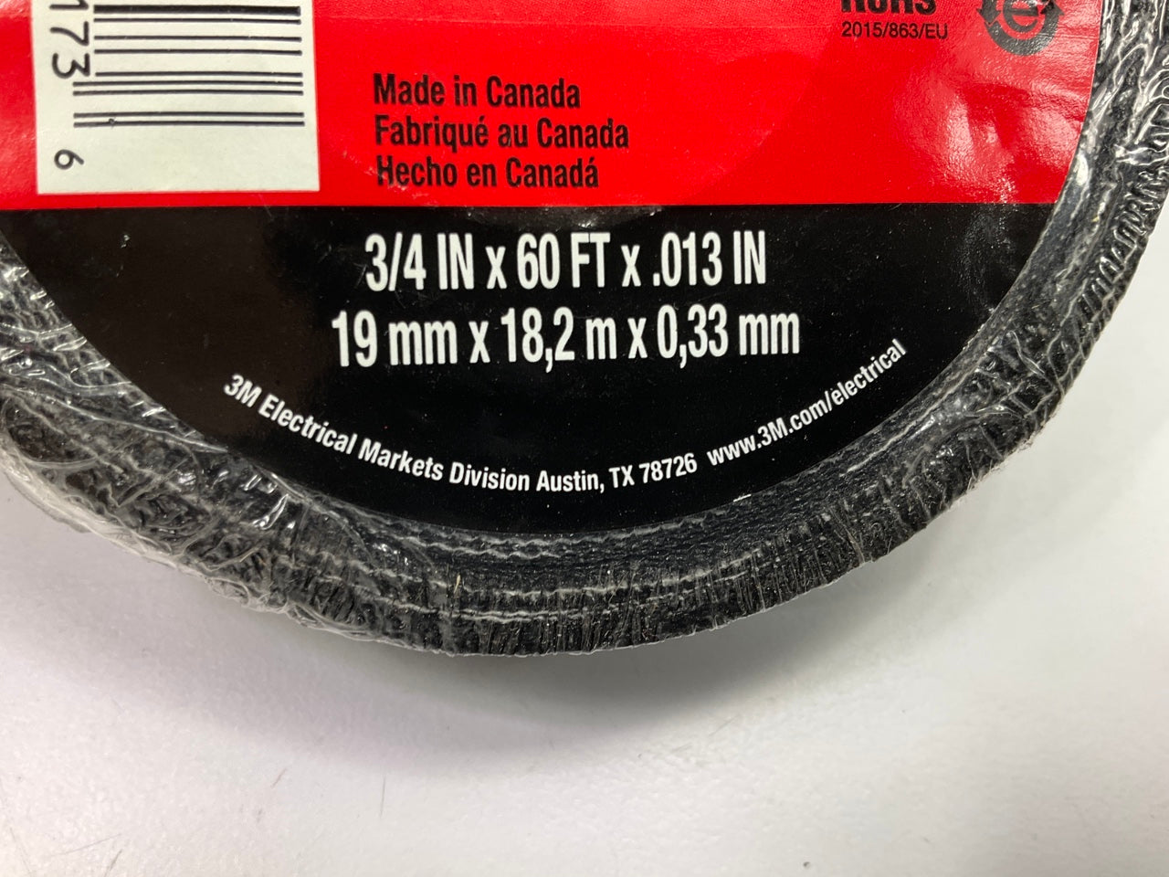 3M Temflex 1755 Friction Tape Black 3/4'' X 60 Feet, 1 Roll