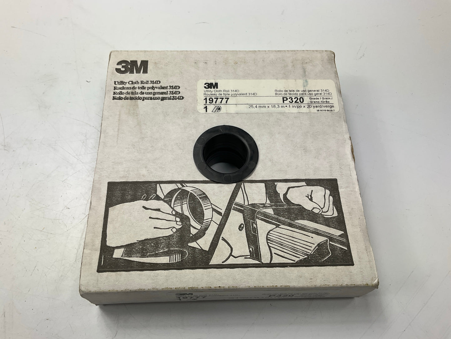 3M 19777 Utility Cloth Sanding Roll 314D, P320 320 Grit J-weight, 1 In X 20 Yd